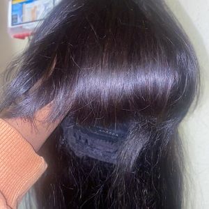 Straight human hair wig with bangs glueless 18 inches 150% density